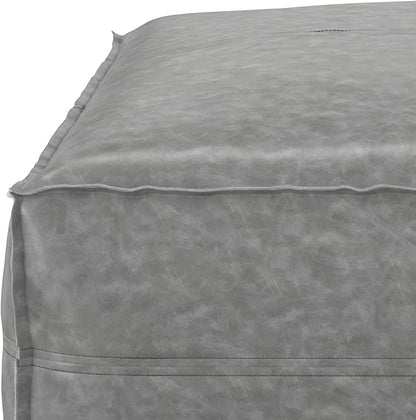 SIMPLIHOME Brody 30-inch Wide Large Square Coffee Table Pouf in Distressed Grey, Vegan Faux Leather Ottoman, Footrest, or Extra Seating for Living Room, Assembled