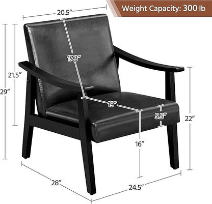Yaheetech PU Leather Accent Chair, Mid-Century Modern Armchair with Solid Wood Legs, Reading Leisure Chair with High Back for Living Room Bedroom Waiting Room, 2 Pieces, Black