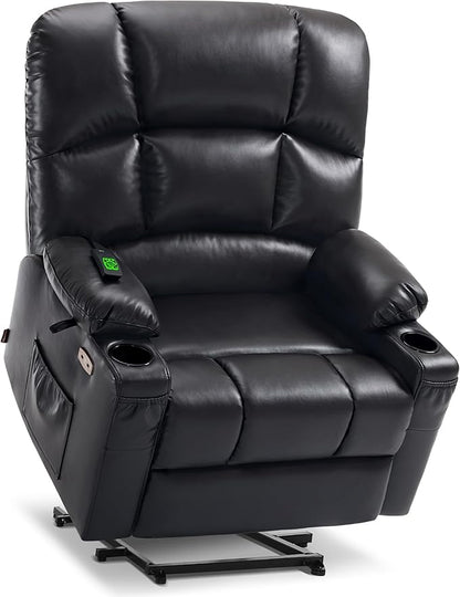 MCombo Oversized Dual Motor Power Lift Recliner Chair Sofa with Massage and Heat for Big Elderly People, Infinite Position, USB Ports, Faux Leather R7688 (Black, Large-Oversize)