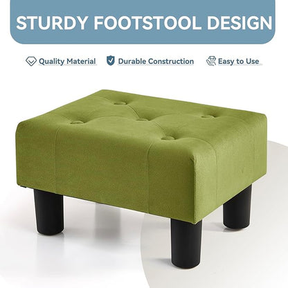 Poofzy Small Foot Stool Ottoman, Velvet Ottoman Foot Rest with Legs, Rectangle Foot Rest for Couch, Footstools and Ottomans Small for Living Room and Entryway (Olive Green)