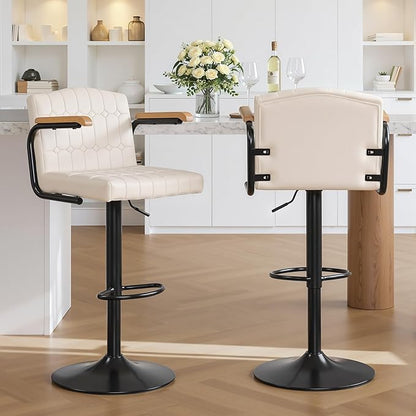 VECELO Bar Stools Set of 4, Adjustable Upholstered Swivel Barstools, Modern Counter Height Bar Stools with Back and Footrest, Island Chairs for Kitchen, Dining Room, Bar