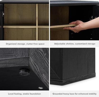mopio Blake Storage Cabinet, Small Modular Accent Display Sideboard Buffet Cabinet with Storage, Media Console Credenza, for Living Room, Kitchen Coffee Bar Pantry (Black Oak Arched, Single)