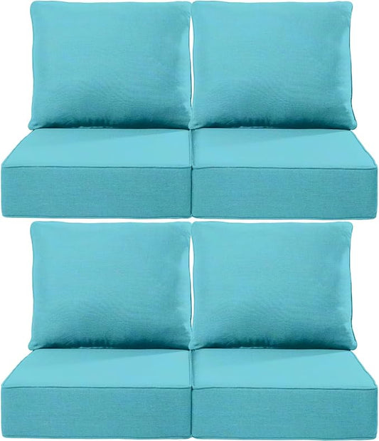 Luxury 22x24/22x25 6-Inch Outdoor Chair Cushions Set of 4 - Heavy Duty Water-Resistant Comfortable Cushion for Patio Furniture Dining Rocking Chairs Loveseat L-Shape Sofa - Turquoise