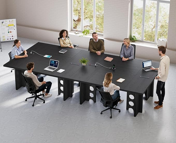 63 Inch Executive Desk, Large Computer Office Desks with Power Outlet, Modern Laptop Desk Writing Table Workstation Business Furniture (Black)