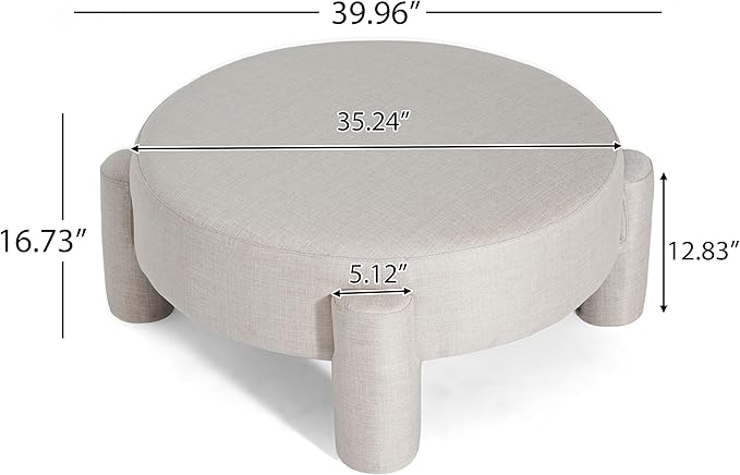 Christopher Knight Home Chobi Round Fully Ottoman Foot Stool, Pouf Footstool Ottoman Seat, Fabric Upholstered Foot Chair, Round Footrest, Modern Side Table for Living Room Bedroom Home Decor, Beige