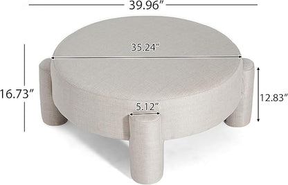 Christopher Knight Home Chobi Round Fully Ottoman Foot Stool, Pouf Footstool Ottoman Seat, Fabric Upholstered Foot Chair, Round Footrest, Modern Side Table for Living Room Bedroom Home Decor, Beige