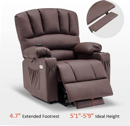 MCombo Power Lift Recliner Chair for Elderly, Lift Chair with Heat and Massage, USB &Type C Ports, Cup Holders, Faux Leather 7095 (Medium, Light Brown)