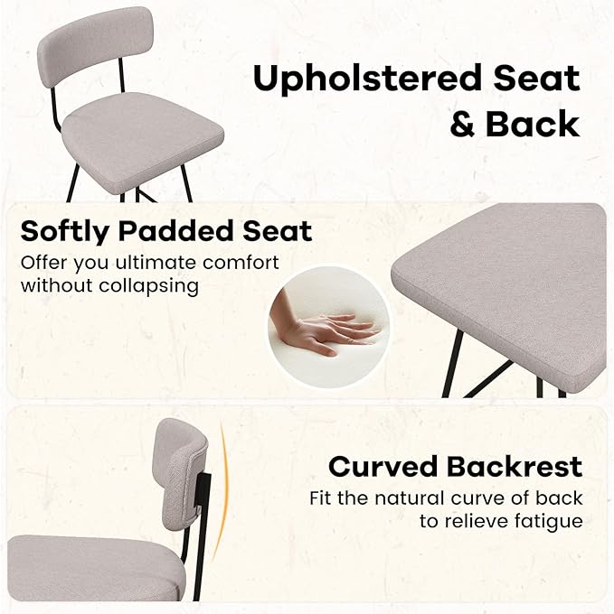 COSTWAY Bar Stools Set of 2, 25” Upholstered Counter Height Bar Stools with Back, 360° Swivel Dining Chairs with Heavy-Duty Metal Legs and Footrests, for Kitchen Island, Dining Room, Bar (2, Beige)