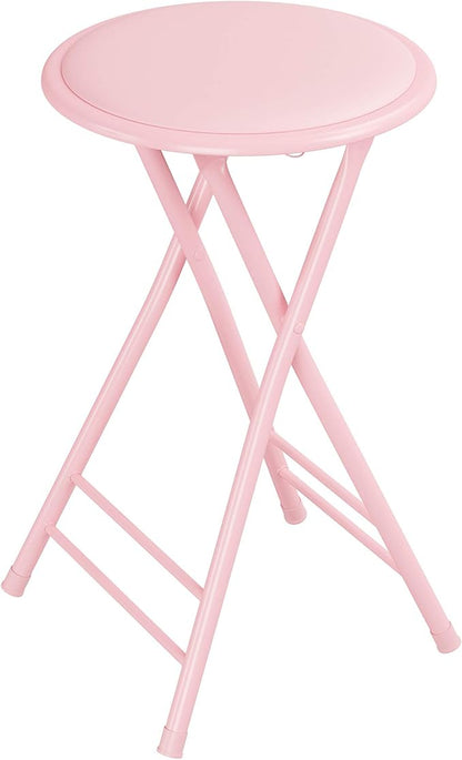 Lavish Home Folding Stool - Backless 24-Inch Stool with 225lb Capacity for Kitchen or Rec Room - Portable Indoor Counter Bar Stools (Pink)