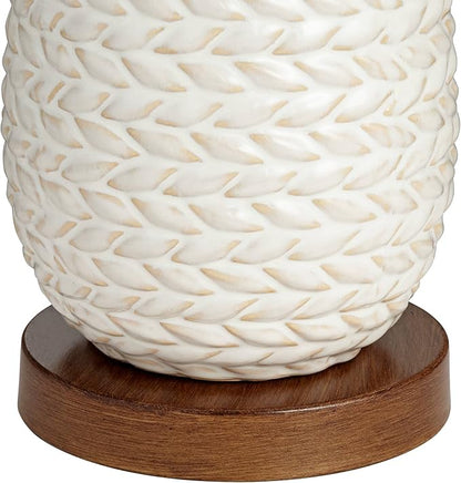 Possini Euro Design Kingston Mid Century Modern Table Lamps 32 3/4" Tall Set of 2 White Textured Ceramic Taupe Drum Shade Decor for Bedroom Living Family Room Bedside Nightstand House Home Office