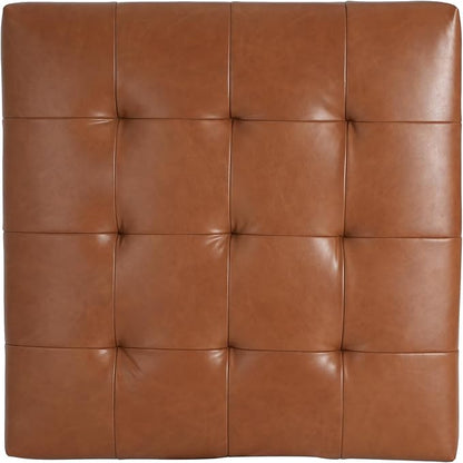 Christopher Knight Home Kinsley Square Ottoman Footstool, Ottoman Chair with Large Seat, Faux Leather Upholstery Coffee Table, Modern Side Table for Living Room Bedroom Home Decor, Brown