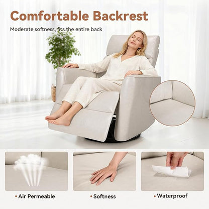 Himimi Power Massage Recliner Chair, Oversized Swivel Rocker Chair with Massage and Heat, Glider Recliner for Adults, USB Charging, Side Pocket, Nursery, Living Room, Bedroom, Ivory