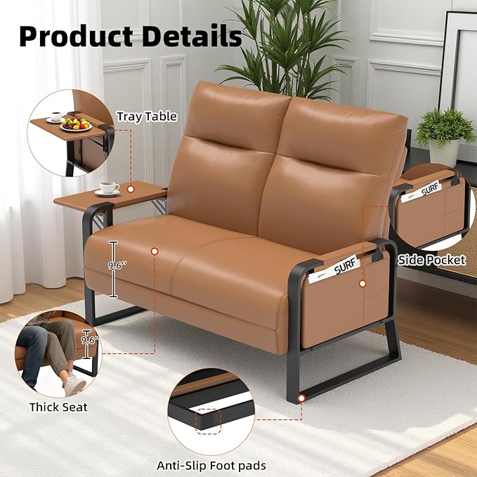Modular Cloud Sectional Couches for Living Room, Faux Leather Loveseat & Accent Chairs Set of 2, Upholstered Sectional Sofa Set for Office, Brown