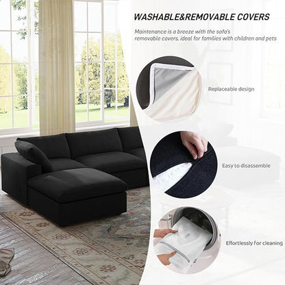WJShome Love Seat Sofas,80.3" Down Filled Modular Sectional Sofas for Living Room,Cushion Covers Removable, Customizable Modular Sectional Couch for Apartment(Black)