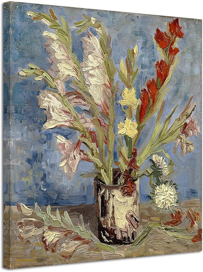 Wieco Art Vase with Gladioli and China Asters Large Modern Floral Giclee Canvas Prints Wall Art by Van Gogh Famous Artwork Oil Paintings Reproduction Abstract Flowers Pictures for Office Decor