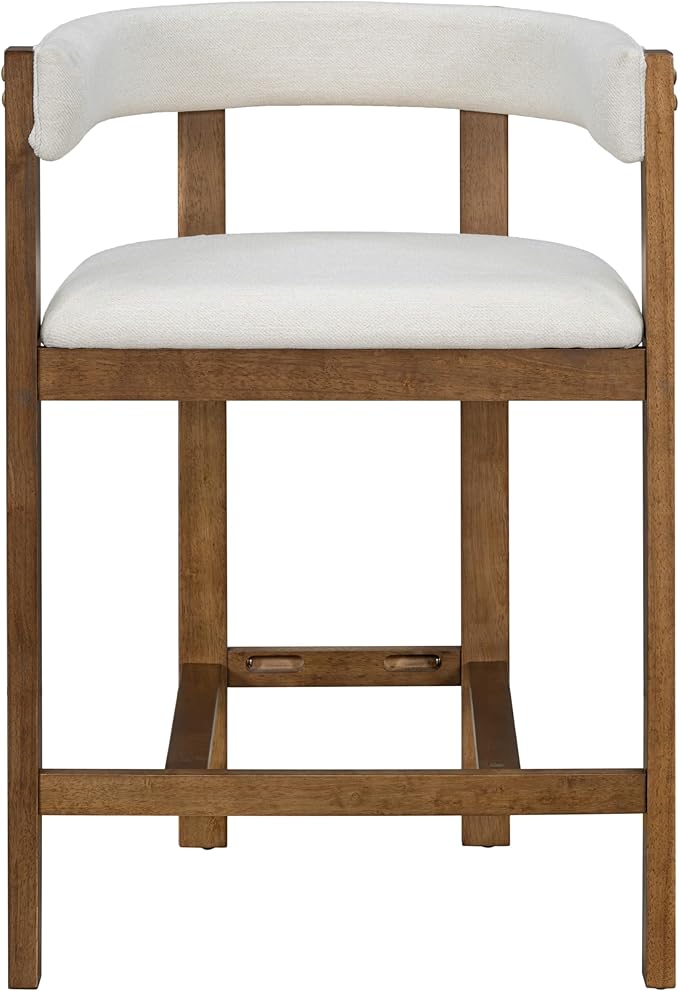 Christopher Knight Home Set of 2 Rylan Modern Fabric Upholstered Dining Room Counter Height Barstools,Kitchen Island Rubberwood Counter Stool,Armchair with Footrest+Curved Backrest,Beige+Walnut