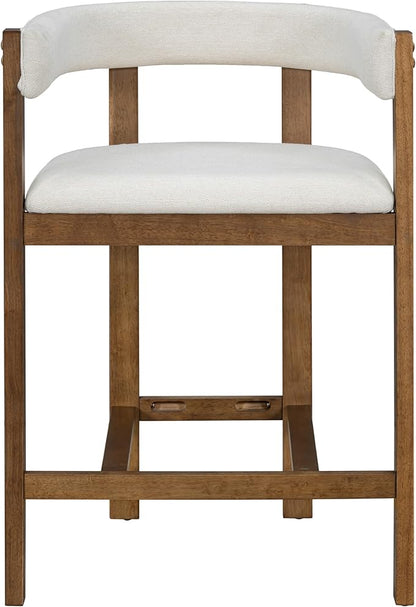 Christopher Knight Home Set of 2 Rylan Modern Fabric Upholstered Dining Room Counter Height Barstools,Kitchen Island Rubberwood Counter Stool,Armchair with Footrest+Curved Backrest,Beige+Walnut