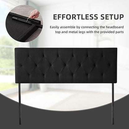 Linen Upholstered Headboard King Size, Modern Diamond Tufting Solid Wood California King Headboard Only, Adjustable Height from 37” to 51” Head Board, Bed Frame or Wall Mount Headboards, Black