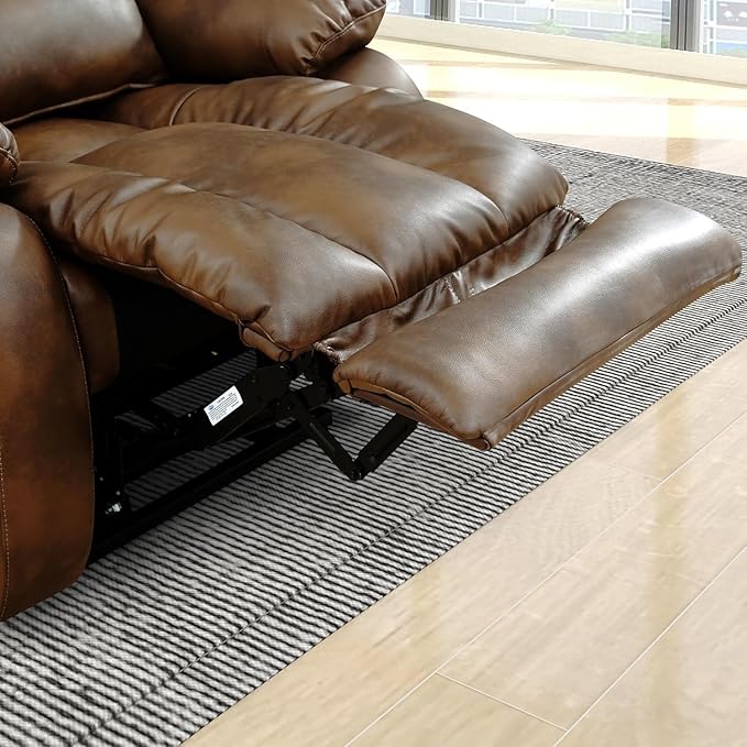 EDILLY Large Genuine Leather Power Lift Recliner Chair for Elderly, Dual Motor with Massage and Heating,with Double Lumbar Cushion and Extended Footrest,USB Port and Remote(Ocher)
