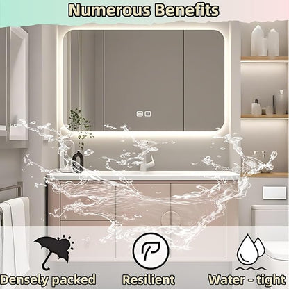 40IN Pink Modern Bathroom Vanity - Bathroom Vanities Set with 2 Drawers Wall Mounted | Rounded Corner Smart Defogging Mirror Cabinet with Lighting & Time Display, Side Opening Storage Shelf (Style B)