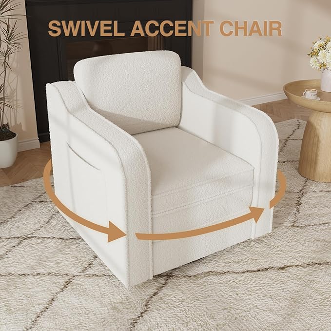 Swivel Accent Chair Set of 2 for Living Room, 30 Inches Barrel Upholstered Armchair, Cozy Modern Arm Chair Single Sofa for Bedroom, Apartment, Reading Room, White