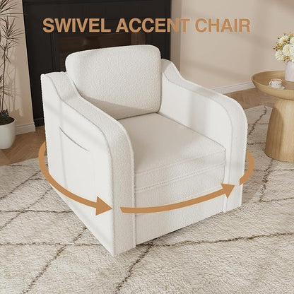 Swivel Accent Chair Set of 2 for Living Room, 30 Inches Barrel Upholstered Armchair, Cozy Modern Arm Chair Single Sofa for Bedroom, Apartment, Reading Room, White