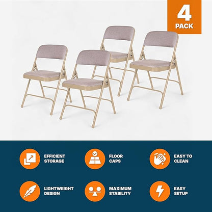 OEF Furnishings OEF2200 Series Heavy-Duty Premium Fabric Padded Upholstery Double-Hinged Folding Chairs (4-Pack, French Beige)