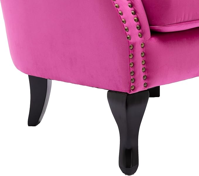 Mid Century Modern Accent Chair Upholstered Armchair Comfy Velvet Fabric Single Sofa with Tufted Wingback for Small Spaces Bedroom Living Room, Hot Pink