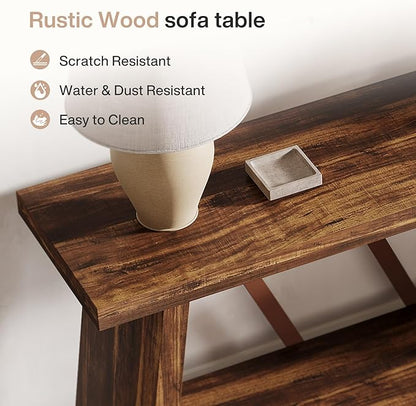 Tribesigns 70.86-Inch Extra Long Console Table for Living Room, 2-Tier Sofa Table Behind Couch with Storage, Wooden Console for Entryway Hallway, Brown