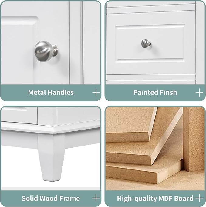 36 Inch Bathroom Vanity with Sink Set, Undermount Vanity Sink Cabinet with 3 Drawers and Door Storage, Soft Closing Door, Wood Frame, White