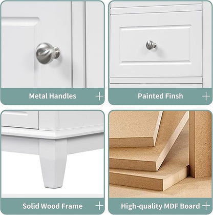 36 Inch Bathroom Vanity with Sink Set, Undermount Vanity Sink Cabinet with 3 Drawers and Door Storage, Soft Closing Door, Wood Frame, White