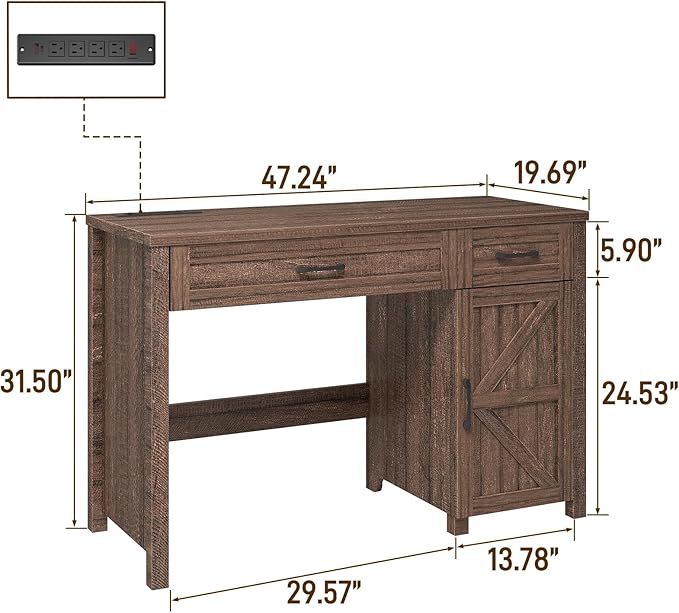 Vabches Farmhouse 47" Executive Desk, Computer Desk with Drawers and Storage Cabinet, Workstation Computer Desk for Home Office, Study.（Red-Brown）