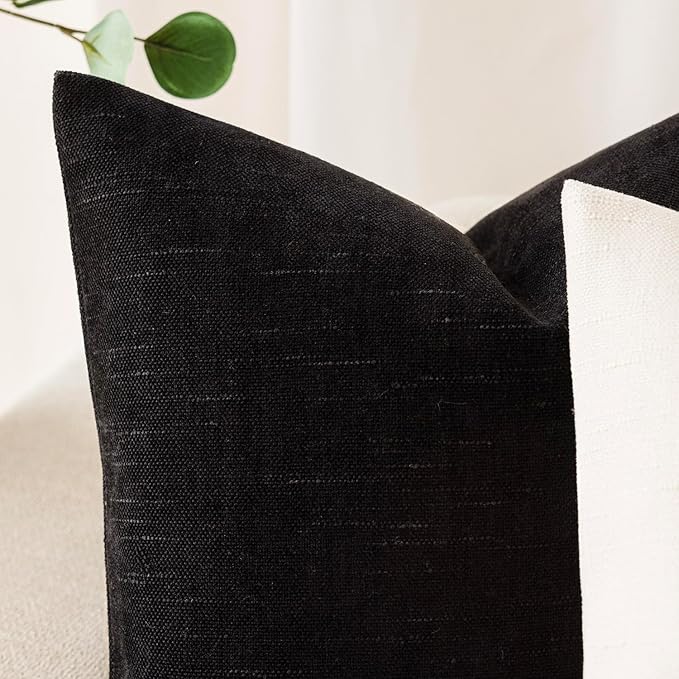 Foindtower Pack of 2 Soft Textured Chenille Throw Decorative Pillow Covers Square Accent Solid Cushion Cover Cozy Farmhouse Pillow Case with Zipper for Couch Sofa Bedroom Living Room 16x16 Inch, Black