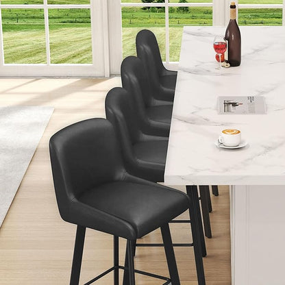 Swivel Bar Stools, 30''H Upholstered Barstools with Backs, Modern Counter Height Bar Stool Chairs for Kitchen Island, Metal Legs (Black- Faux Leather, Set of 4-30" H)