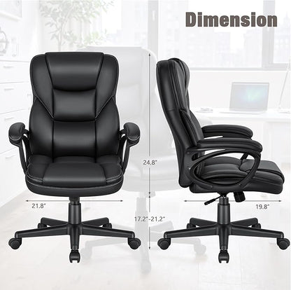 JUMMICO Executive Office Chair High Back Managerial Home Desk Chair, Adjustable Swivel Computer PU Leather Chair with Lumbar Support (Black)