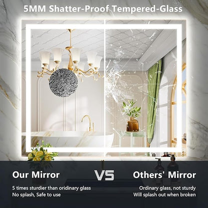 44x32 Inch LED Bathroom Mirror with Lights Front and Backlit Lighted Vanity Mirror for Bathroom Wall with 3 Colors Dimmable Anti-Fog Memory Shatter-Proof IP54 Waterproof Horizontal/Vertical
