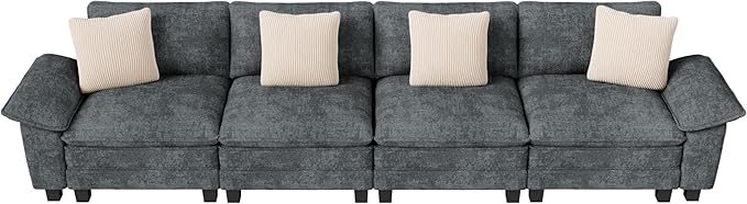 157.5" Cloud Modular Sectional Sofa, 4-Seater w/Deep Seat & Removable Arms, Plush Chenille for Living Room - Cyan