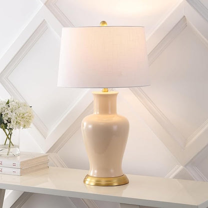 JONATHAN Y JYL4026D Julian 29" Traditional Classic Ceramic Urn LED Table Lamp, Almond for Bedroom, Living Room, Kitchen, Home Office, Kids Room