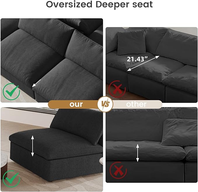 WJShome Love Seat Sofas,80.3" Down Filled Modular Sectional Sofas for Living Room,Cushion Covers Removable, Customizable Modular Sectional Couch for Apartment(Black)