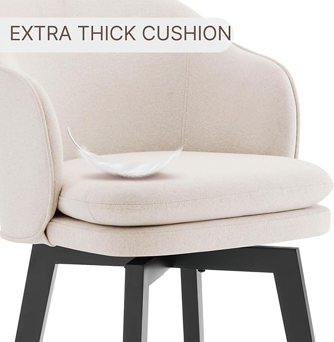 Counter Height Barstools 26 inch Upholstered Swivel Bar Stools with Back and Wood Legs for Kitchen Island,Set of 3,Beige Fabric
