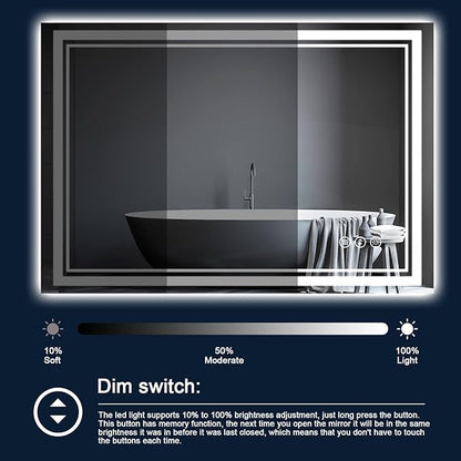 55 x 36 Inch LED Bathroom Mirror with Lights, Backlit and Front Lighted Bathroom Mirrors for Wall, Anti-Fog Dimmable Memory Shatterproof LED Vanity Mirror for Bathroom