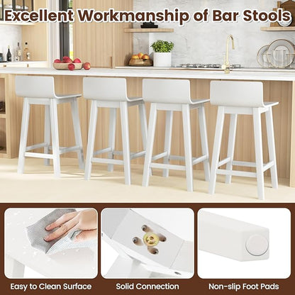 COSTWAY Solid Wood Bar Stools Set of 2, 24.5-inch Counter Height Chairs with Low Back and Footrest, Farmhouse Wooden Armless barstools for Kitchen Island, Dining Room, Cafe, Breakfast, White