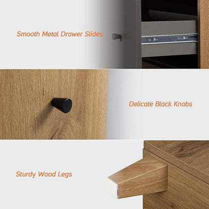 WAMPAT Set of 4 Storage Cabinets for Living Room, Modern Wood Accent Cabinets Sideboard with Drawers, Doors, and Adjustable Shelves for Dining Room, Kitchen, Entryway, Oak Brown & Dark Grey