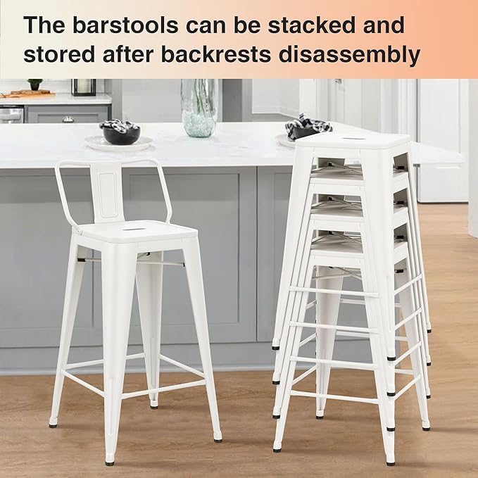 HAOBO Home Metal Bar Stools Set of 2 Low Back Counter Height Barstools 26" Industrial Barstool Patio Stool Metal Kitchen Stools Bar Chairs for Indoor Outdoor