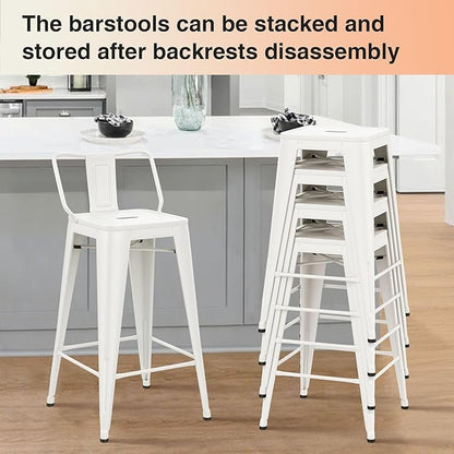 HAOBO Home Metal Bar Stools Set of 2 Low Back Counter Height Barstools 26" Industrial Barstool Patio Stool Metal Kitchen Stools Bar Chairs for Indoor Outdoor