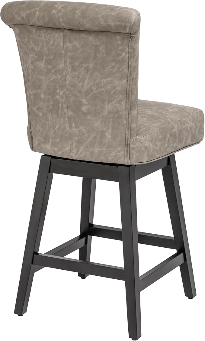 Bar Stool, PU Leather Barstool, 26 Inch Upholstered Counter Stools with 15.7" High Back and Footrest, Swivel Counter Height Barstools for Kitchen Island Home Bar Greige