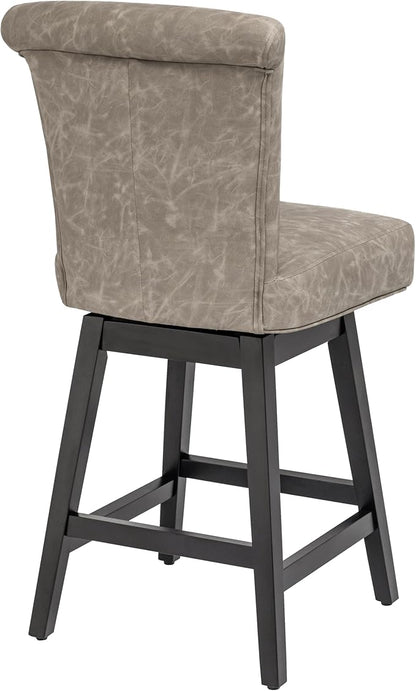 Bar Stools Set of 2, PU Leather Barstools, 26 Inch Upholstered Counter Stools with 15.7" High Back and Footrest, Swivel Counter Height Barstools for Kitchen Island Home Bar Greige