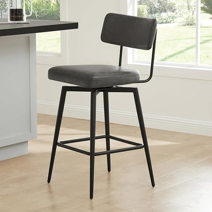 Watson & Whitely Swivel Counter Height Bar Stool Chairs Set of 2, 27.4" Faux Leather Upholstered Counter Stools with Back and Metal Frame, Grey