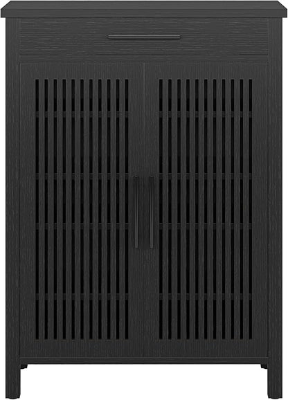 Tribesigns Shoe Cabinet, 5-Tier Shoe Storage Cabinet with Louvered Doors and Drawer, Freestanding Wooden Shoe Rack Organizer with Adjustable Shelves for Entryway, Hallway, Closet, Black