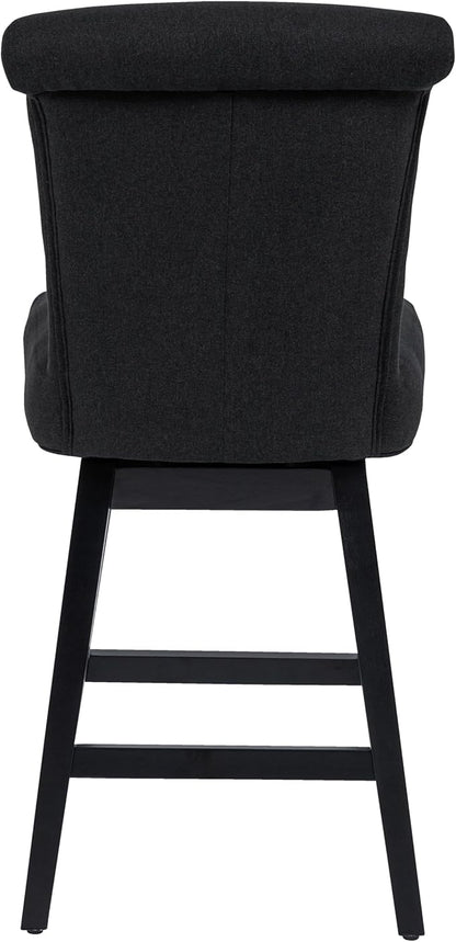 Bar Stools Set of 2, 26 Inch Upholstered Barstools with 15.7" High Back and Footrest, Swivel Counter Height Barstools for Kitchen Island Home Bar Performance Fabric Black